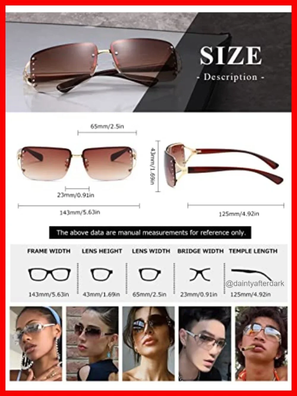 Rectangle Rimless Frameless Sunglasses UV400 Metal Frame Retro Square